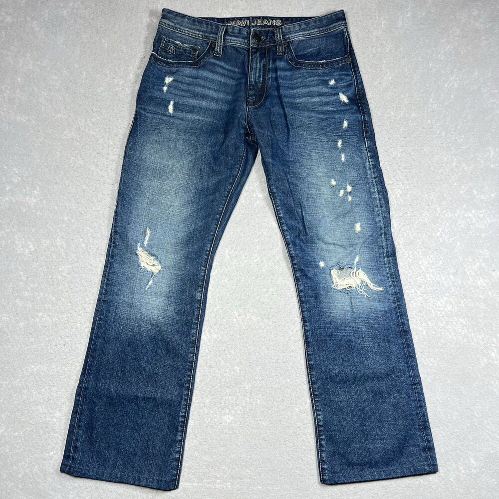 MAVI Jeans Mens 33x32 Blue Josh Boot Cut Regular Rise Distressed Denim
